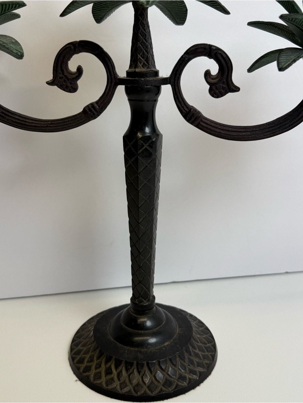 Decorative Candelabra 3 Arm Palm Leaf Design 12" Heavy Candle Holder Vintage - Picture 6 of 10